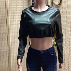 Chic Black Faux Leather Crop Top